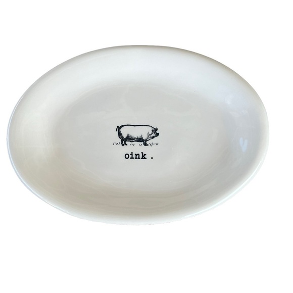 Rae Dunn Magenta Exclusive Farmline Oval Plate Oink Pig 2014 M Stamp GUC - Picture 2 of 5